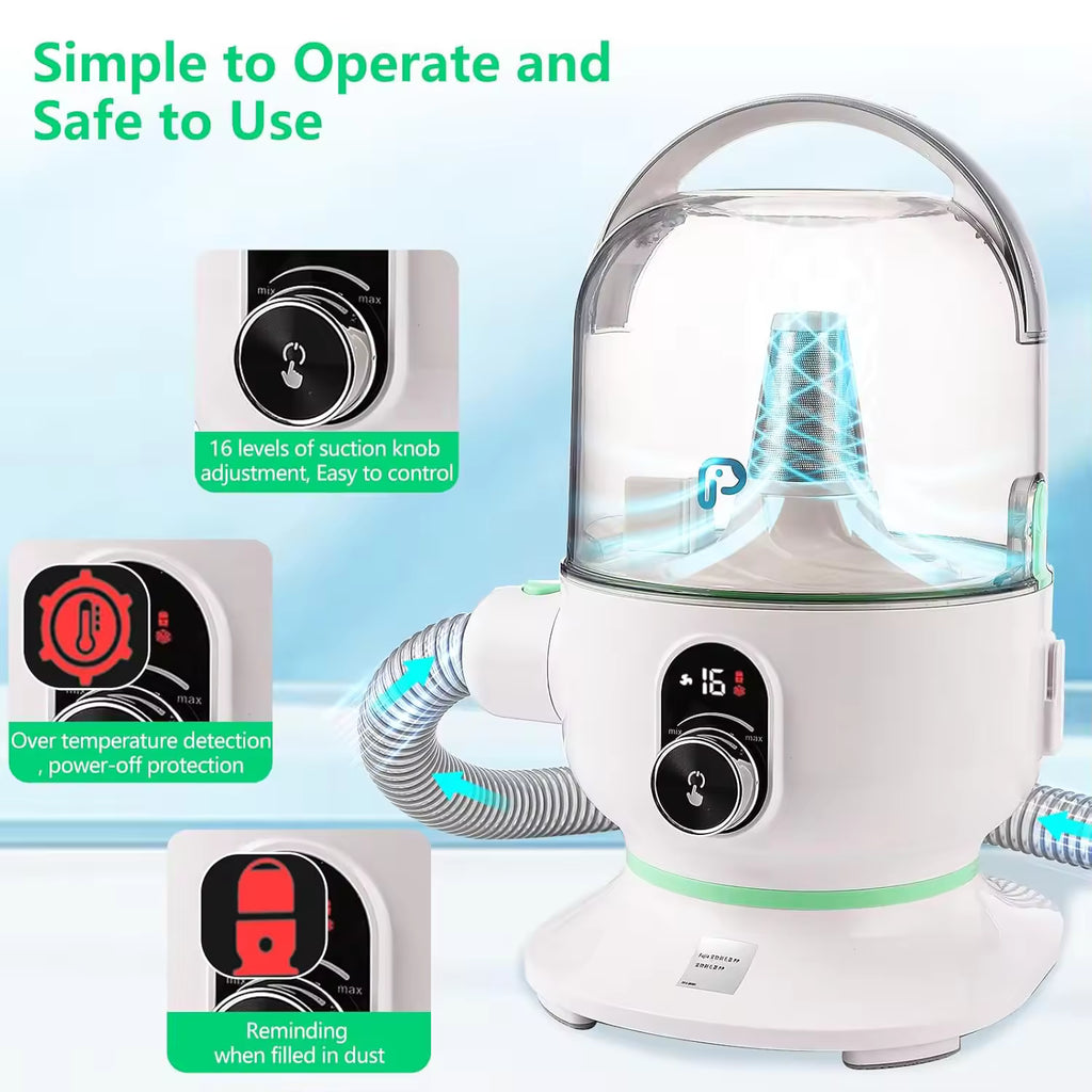 Pet Grooming 2L Vacuum Suction Kit, Quiet Professional Dog & Cat Grooming Set with 99% Hair Suction and 5 Essential Grooming Tools