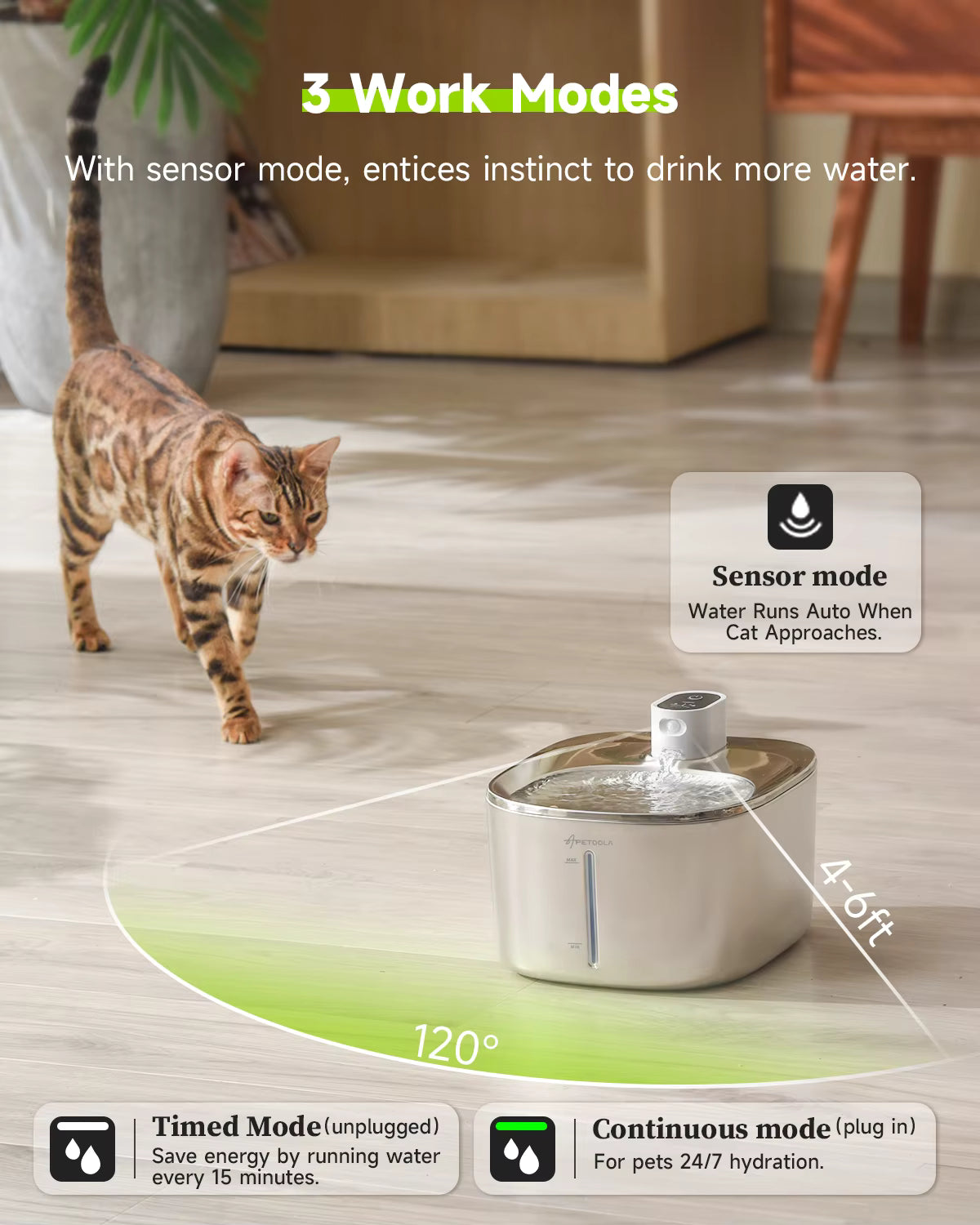 APETDOLA 4L Automatic Pet Water Fountain, Wireless Sensor Pet Water Dispenser for Cats, Dogs & Puppies