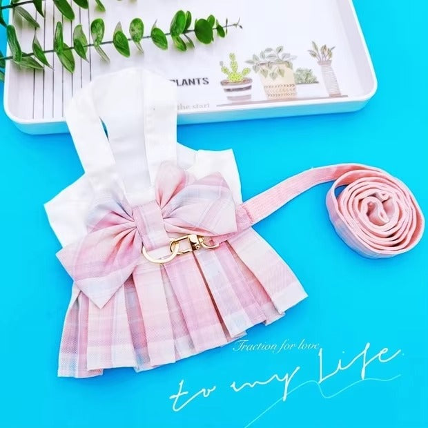 Elegant Purple Bow Dress Harness Set, Comfortable Pet Walking Harness, Perfect for Small Dogs and Fashion Pets