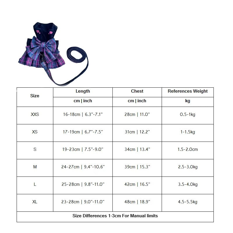 Elegant Purple Bow Dress Harness Set, Comfortable Pet Walking Harness, Perfect for Small Dogs and Fashion Pets