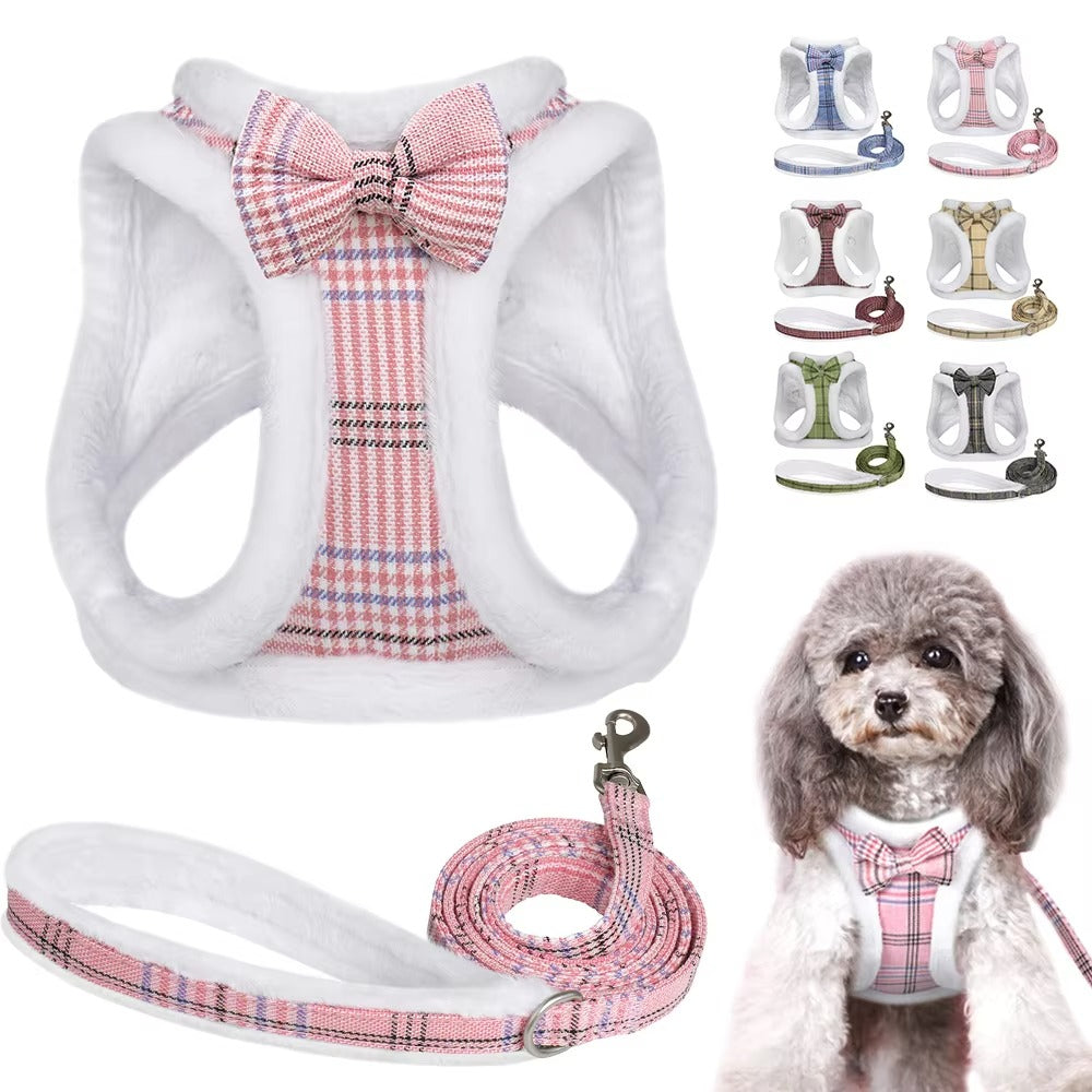 Warm Fur Bow Harness Set