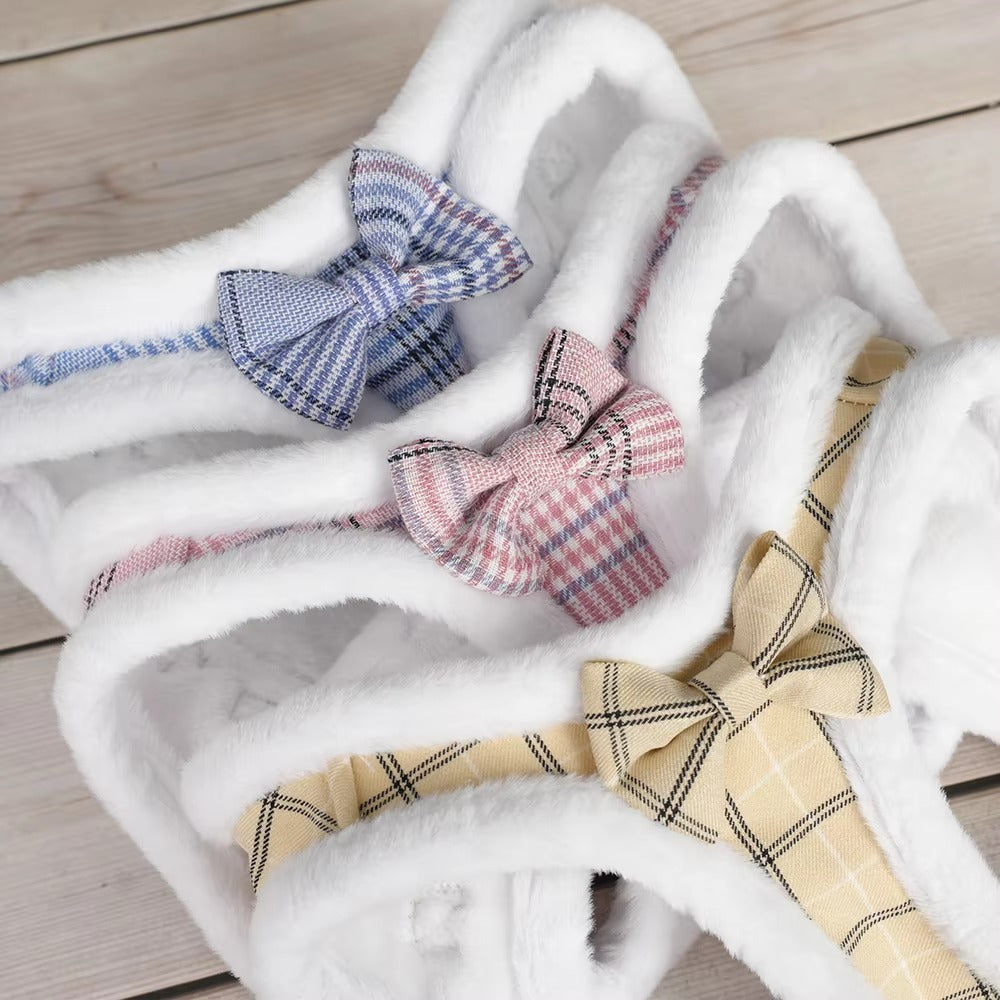 Warm Fur Bow Harness Set