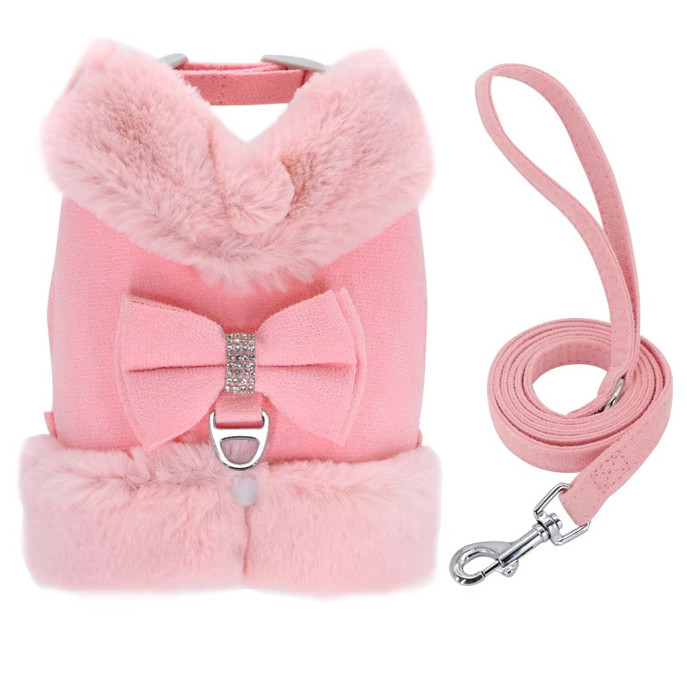 Fur Rhinestone Harness Set