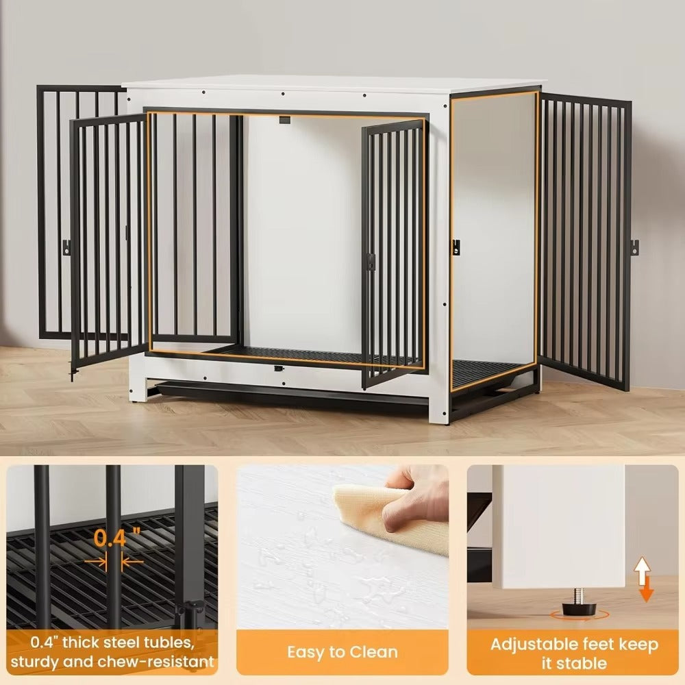 Indoor Stylish Large Dog Crate Furniture Wooden House for Big Dogs, Durable Pet Crate with Storage and Comfortable Living Space