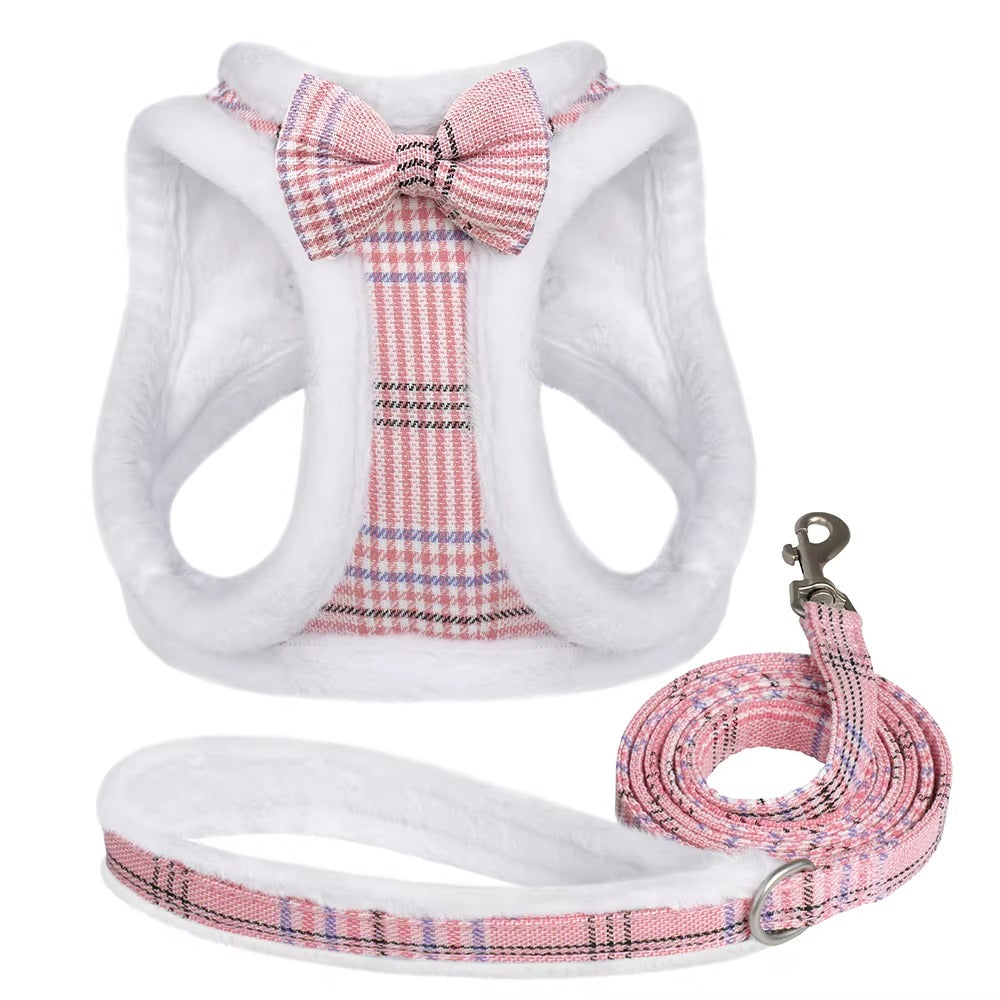 Warm Fur Bow Harness Set
