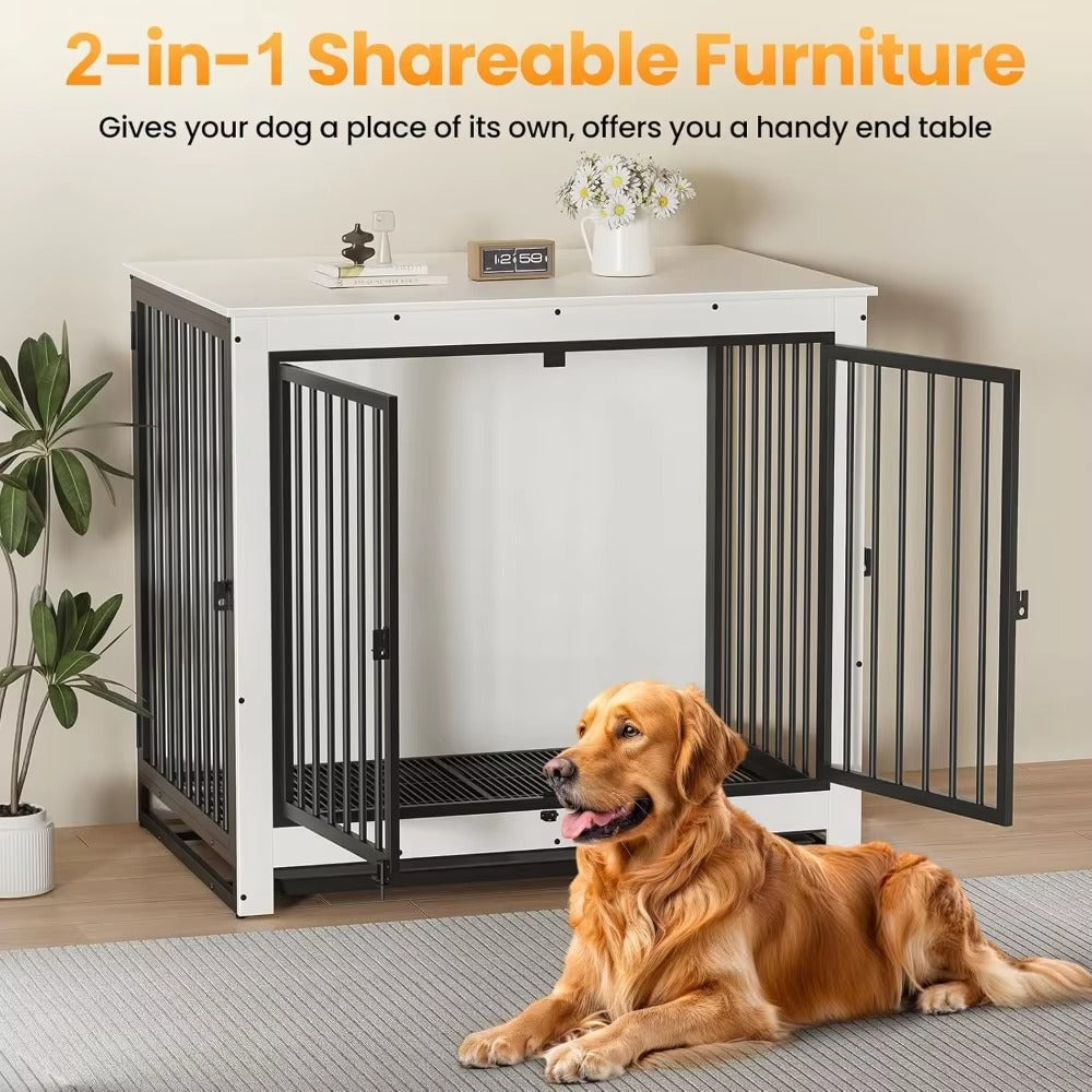 Indoor Stylish Large Dog Crate Furniture Wooden House for Big Dogs, Durable Pet Crate with Storage and Comfortable Living Space