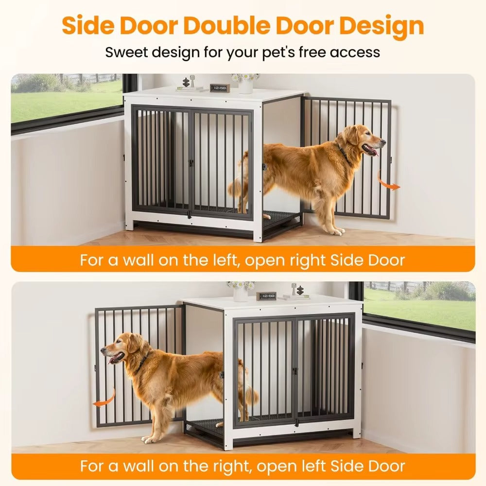 Indoor Stylish Large Dog Crate Furniture Wooden House for Big Dogs, Durable Pet Crate with Storage and Comfortable Living Space