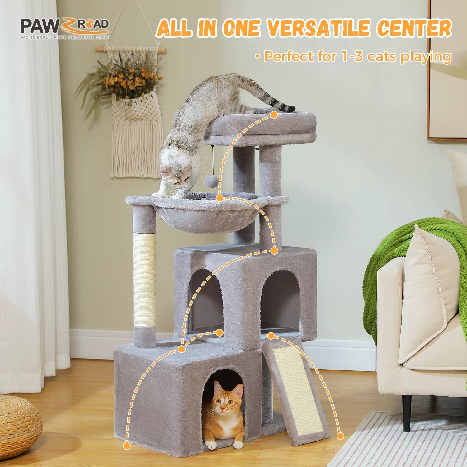 Large Multi-Platform Cat Tree with Multiple Levels, Scratching Posts, Stable Activity Center for Kittens & Adult Cats