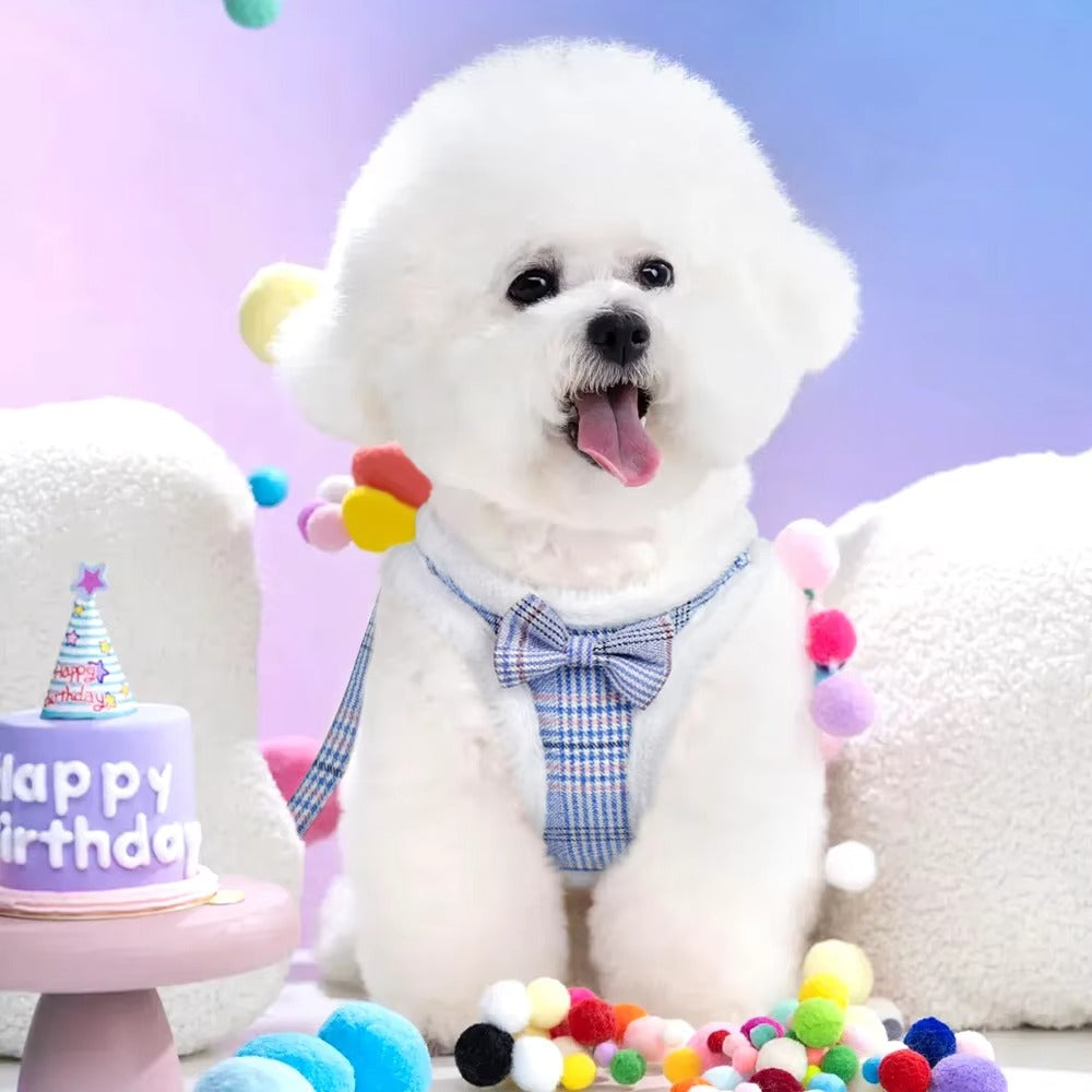 Warm Fur Bow Harness Set