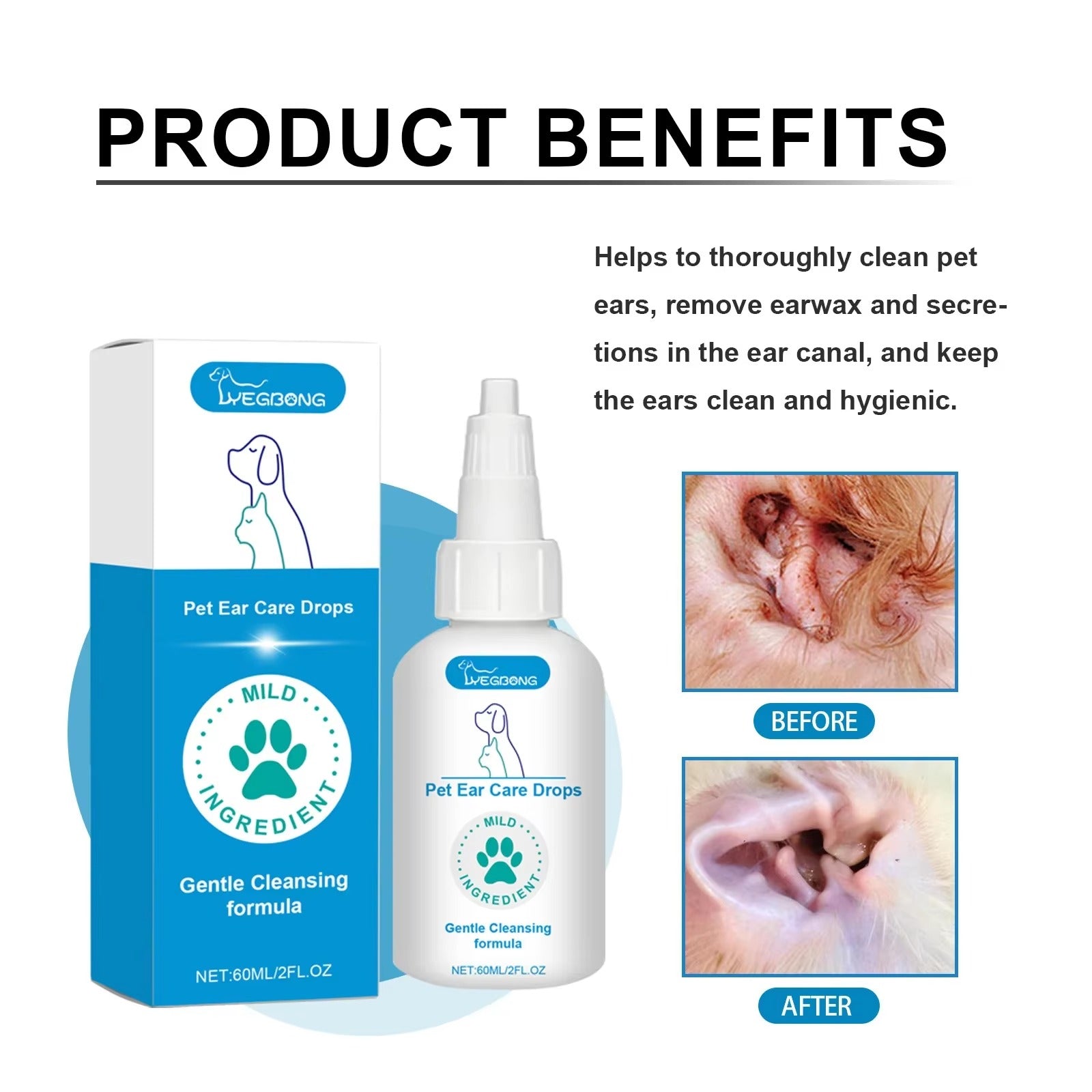 Effective Dog Ear Cleaning Solution – Safe for Dogs and Puppies, Removes Dirt, Wax, and Odor for Healthy Ears