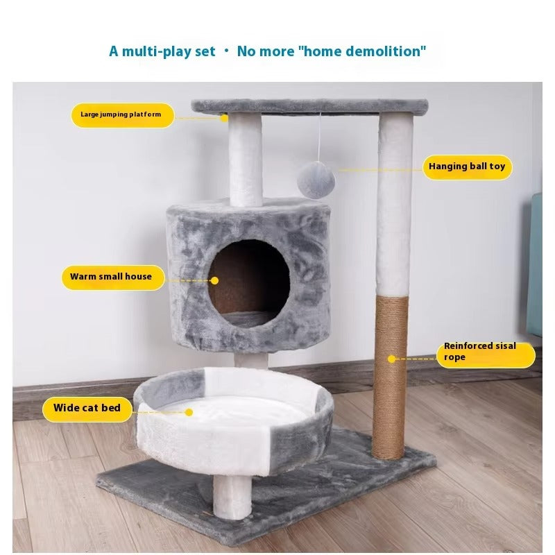 Winter Plush Cat Tree with Scratcher, Multi-Level Cat Tower, Soft Perches, Cozy Condo, Sisal Scratching Posts for Indoor Cats