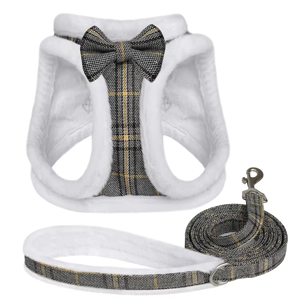 Warm Fur Bow Harness Set