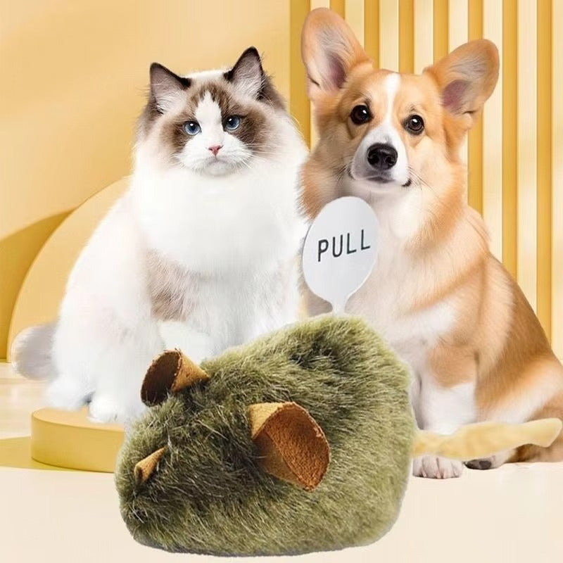 Small plush chirping mouse toy for interactive cat play