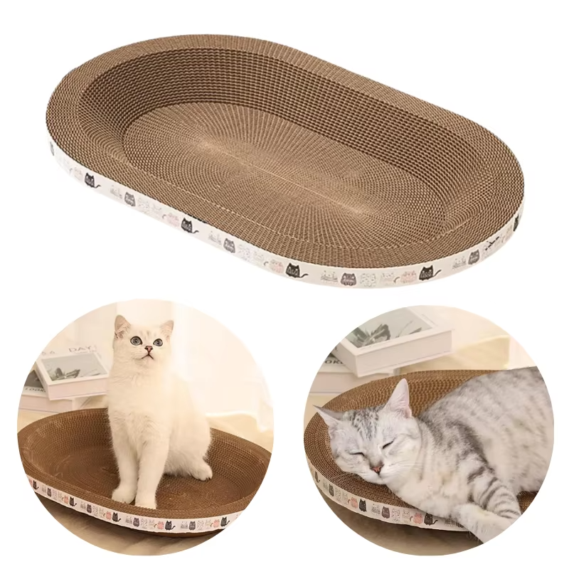 Oval Round Corrugated Cat Scratching Pad, Eco-Friendly Cat Scratcher & Lounge Bed, for Kittens & Adults