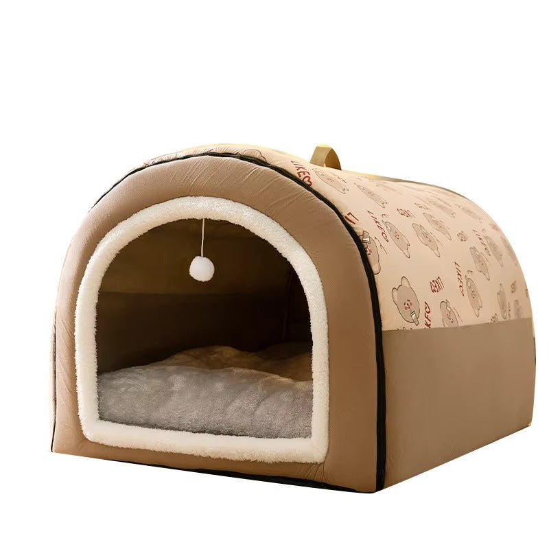 Winter Warm House Bed for Big Dogs, Cozy Plush Heated Pet Shelter for Cold Weather