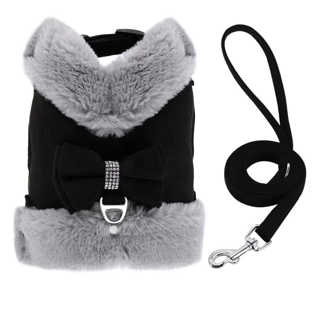 Fur Rhinestone Harness Set