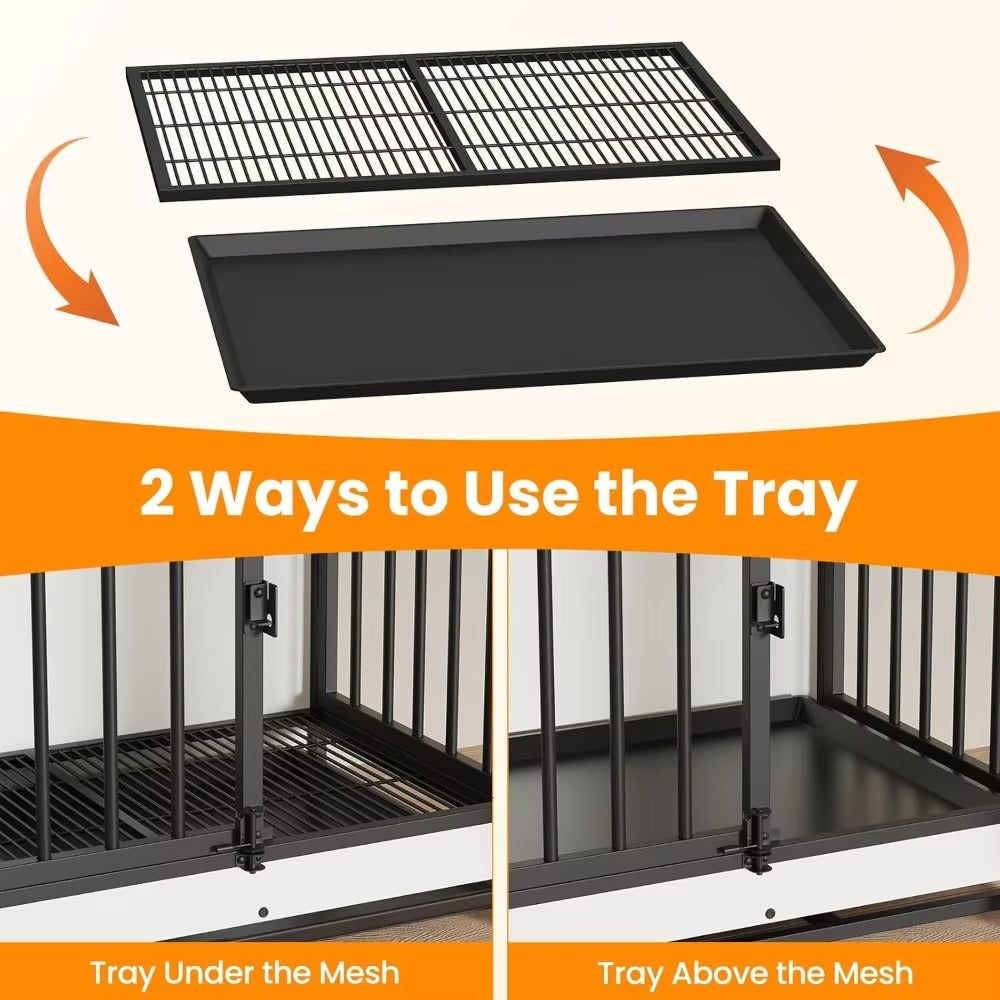 Indoor Stylish Large Dog Crate Furniture Wooden House for Big Dogs, Durable Pet Crate with Storage and Comfortable Living Space