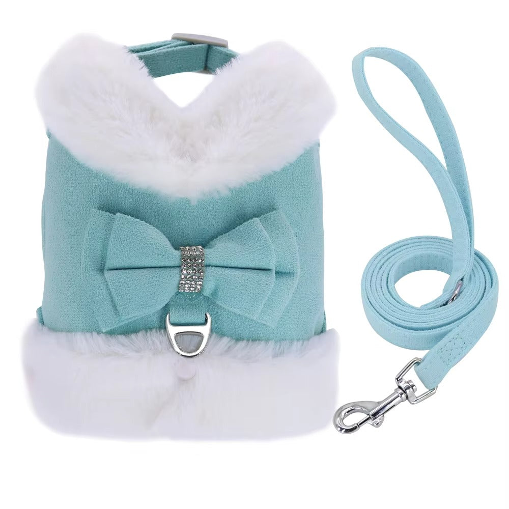 Fur Rhinestone Harness Set