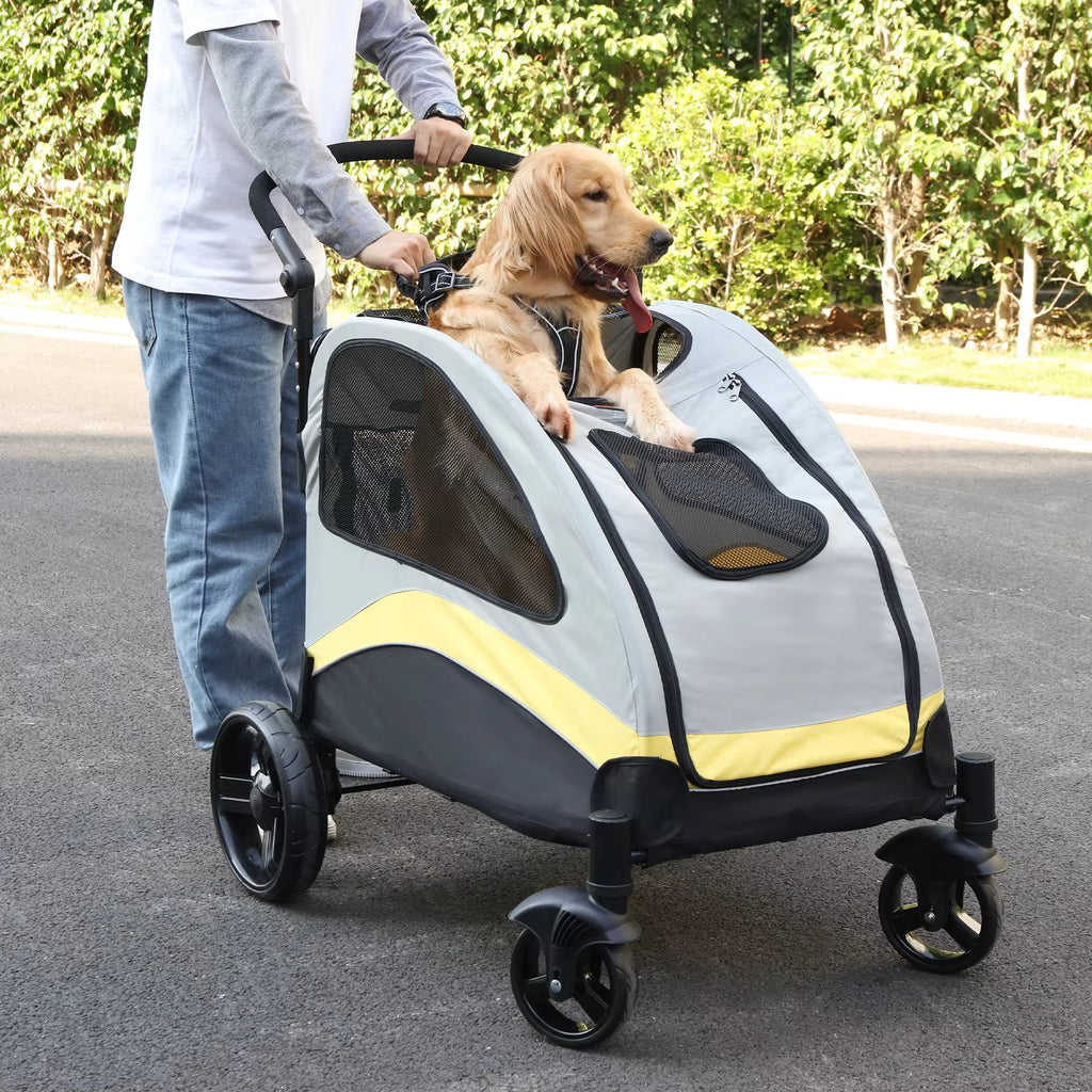 Portable 4-Wheel Dog Stroller, Comfortable Pet Carrier Stroller for Small Dogs, Puppies, and Cats