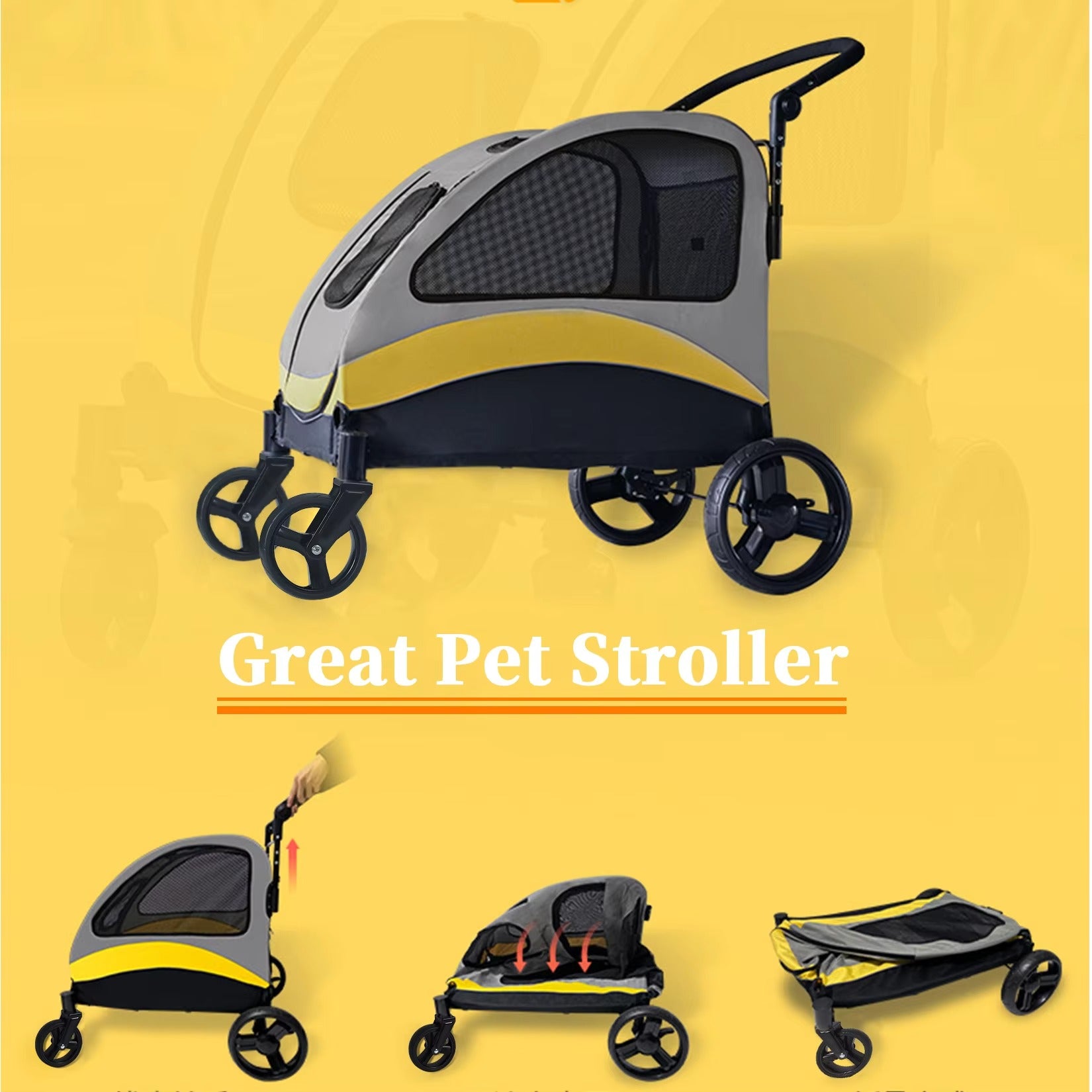 Portable 4-Wheel Dog Stroller, Comfortable Pet Carrier Stroller for Small Dogs, Puppies, and Cats