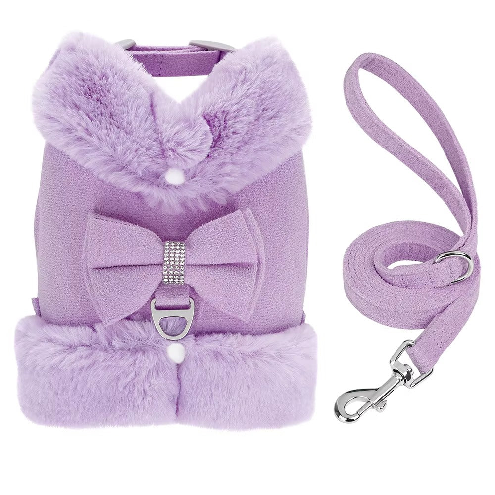 Fur Rhinestone Harness Set