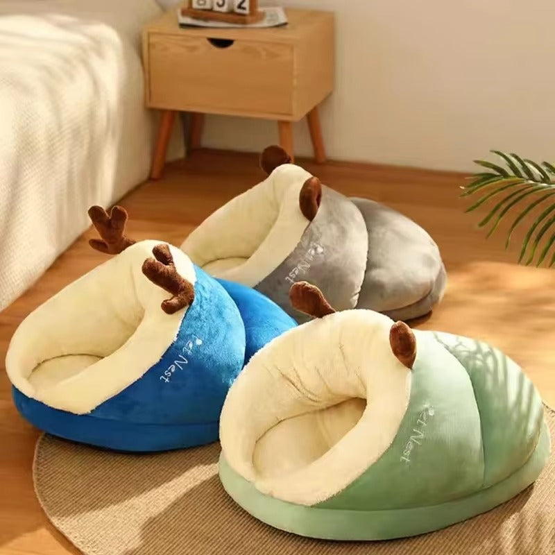 Small Dog Slipper Plush House Bed Adorable Pet House for Puppies & Kittens, Warm Cozy Indoor Dog Cave, Soft Comfy Sleep Nest