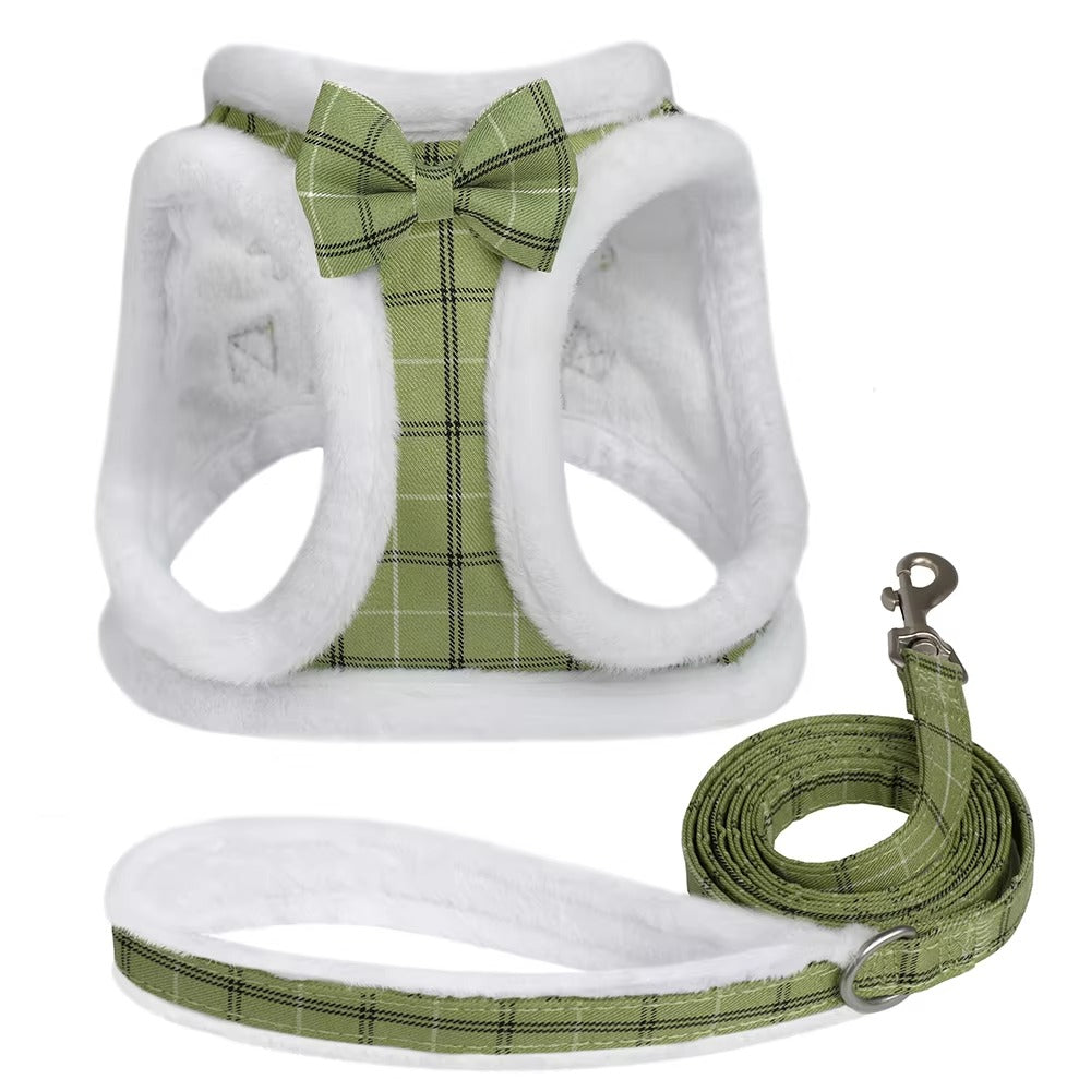 Warm Fur Bow Harness Set