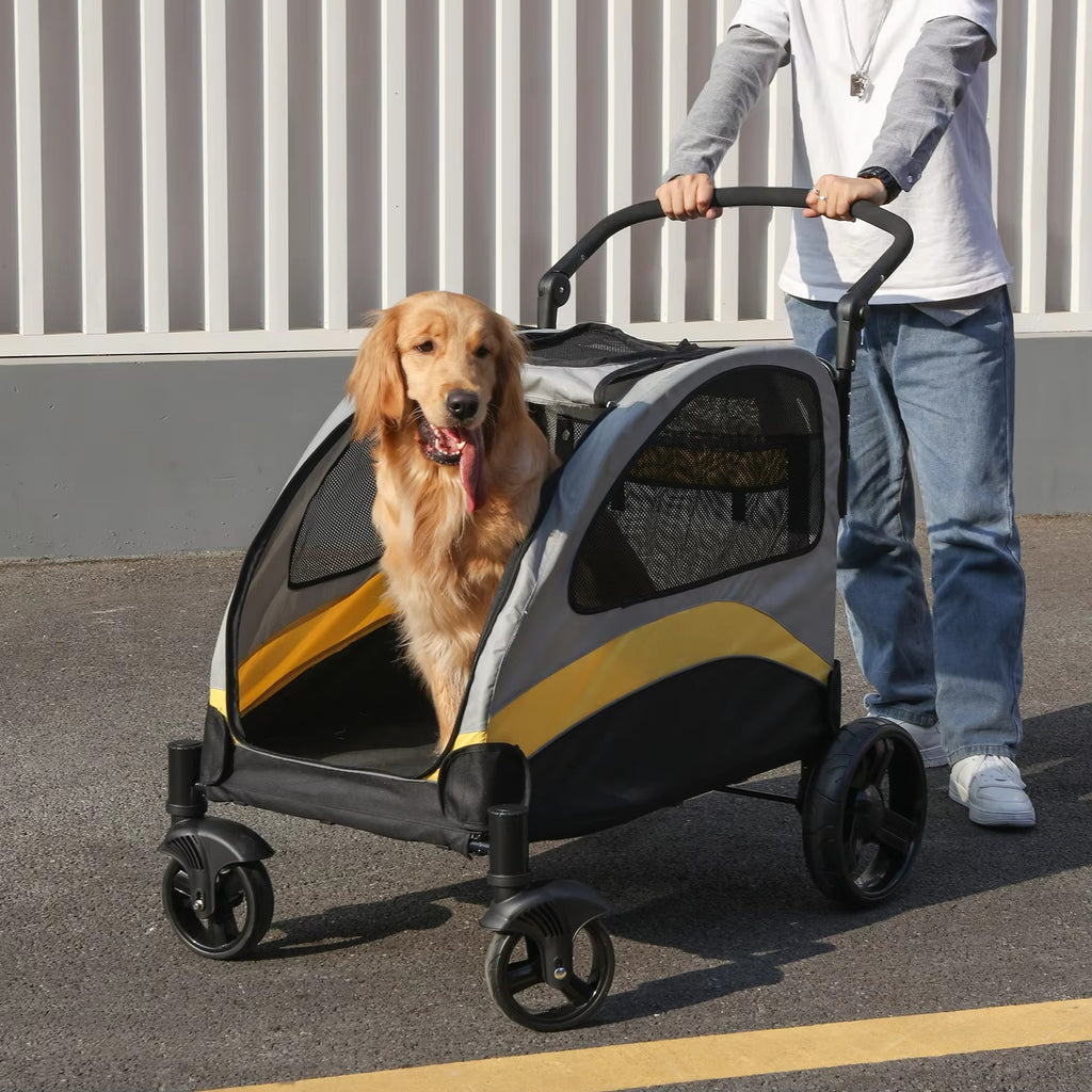 Portable 4-Wheel Dog Stroller, Comfortable Pet Carrier Stroller for Small Dogs, Puppies, and Cats