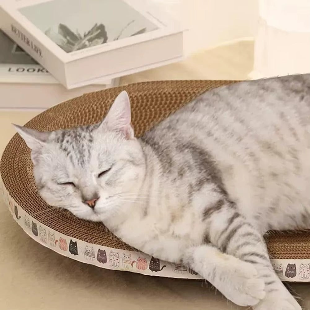 Oval Round Corrugated Cat Scratching Pad, Eco-Friendly Cat Scratcher & Lounge Bed, for Kittens & Adults