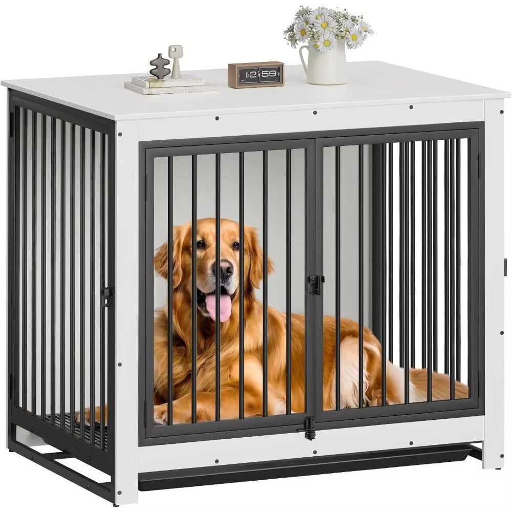 Indoor Stylish Large Dog Crate Furniture Wooden House for Big Dogs, Durable Pet Crate with Storage and Comfortable Living Space