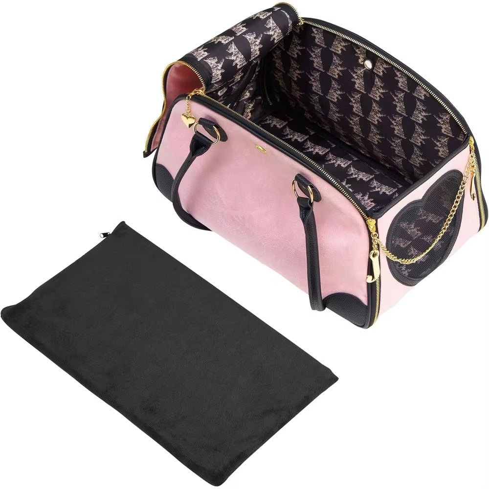 Portable Pink Pet Carrier, Lightweight and Comfortable Cute Travel Bag for Small Dogs, Cats and Puppies