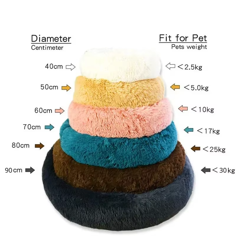 Round Warm Plush Dog Cat Bed Fluffy Donut Calming Pet Bed, Soft Sleeping Nest for Dogs & Cats Washable Pet Cushion