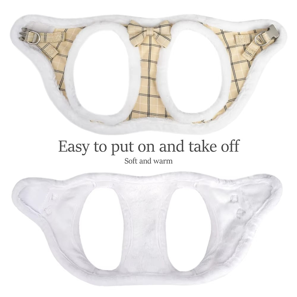 Warm Fur Bow Harness Set