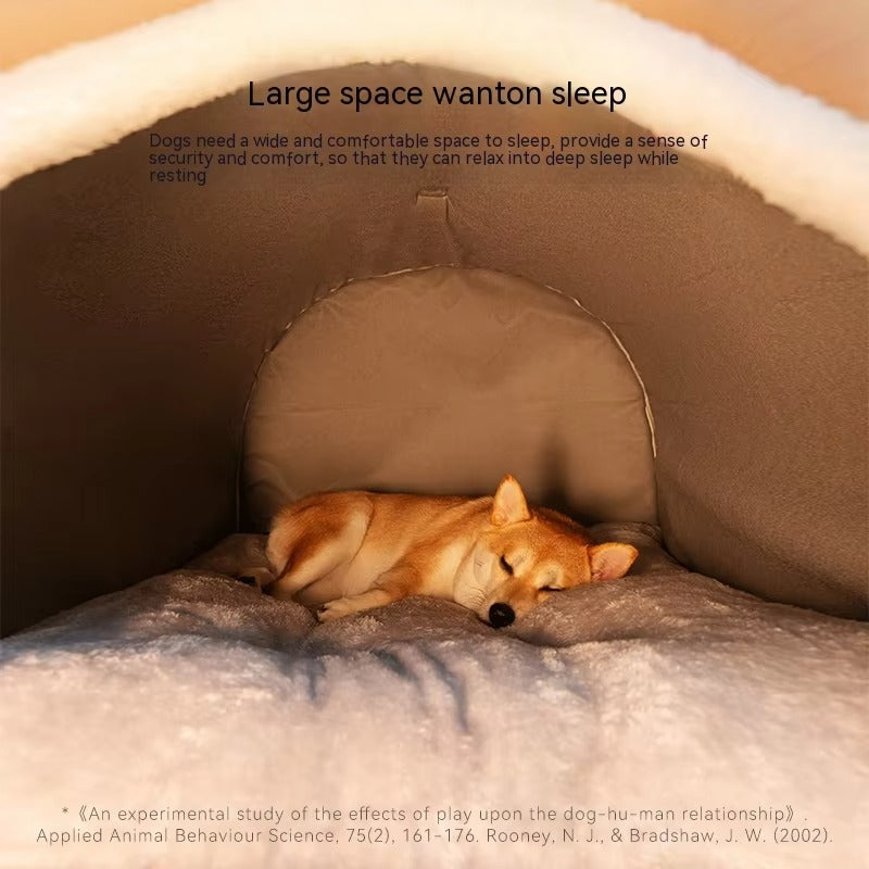 Winter Warm House Bed for Big Dogs, Cozy Plush Heated Pet Shelter for Cold Weather