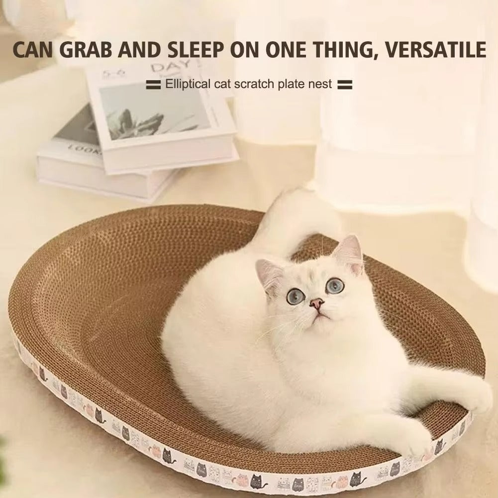 Oval Round Corrugated Cat Scratching Pad, Eco-Friendly Cat Scratcher & Lounge Bed, for Kittens & Adults