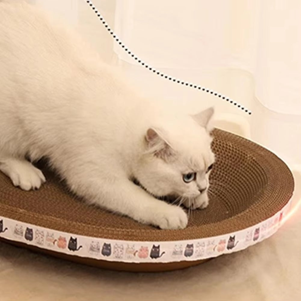 Oval Round Corrugated Cat Scratching Pad, Eco-Friendly Cat Scratcher & Lounge Bed, for Kittens & Adults