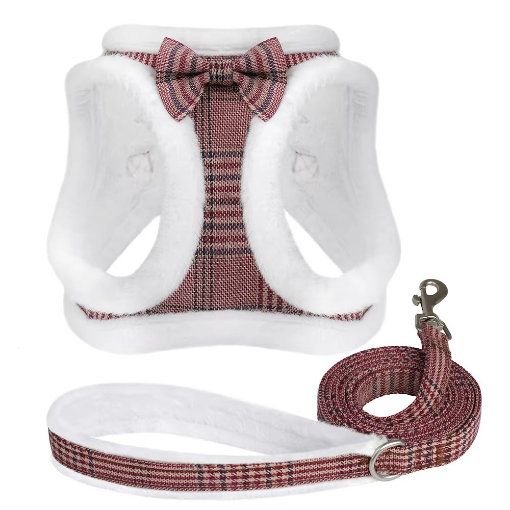 Warm Fur Bow Harness Set