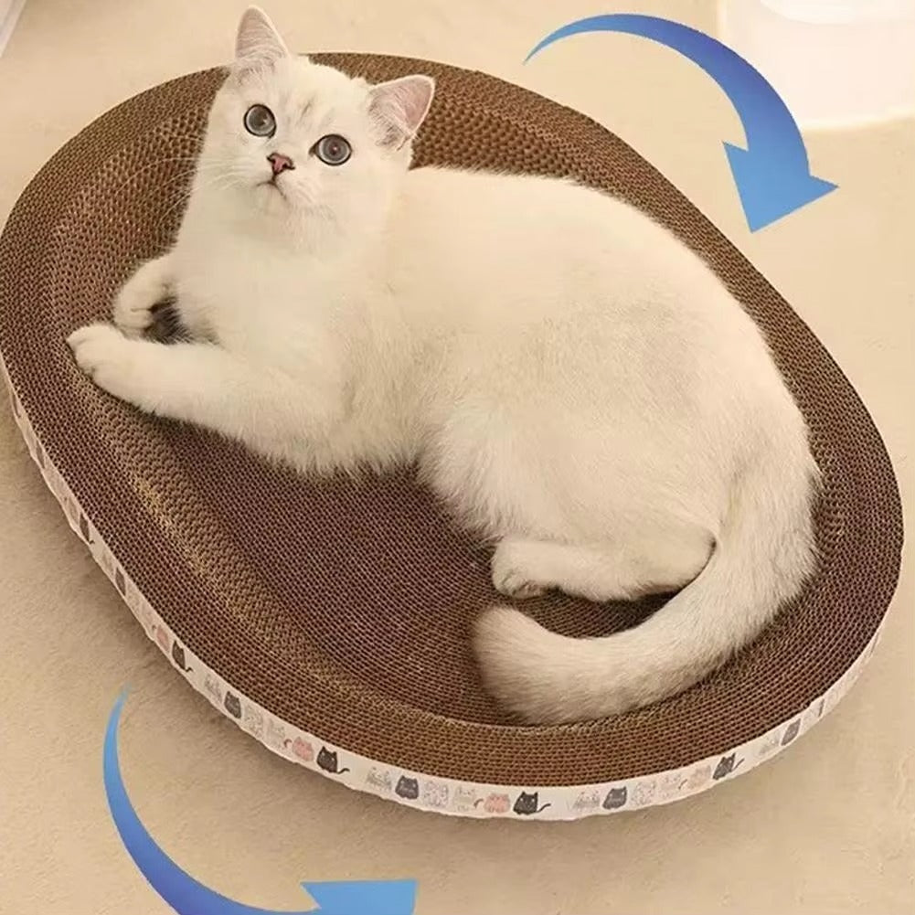 Oval Round Corrugated Cat Scratching Pad, Eco-Friendly Cat Scratcher & Lounge Bed, for Kittens & Adults