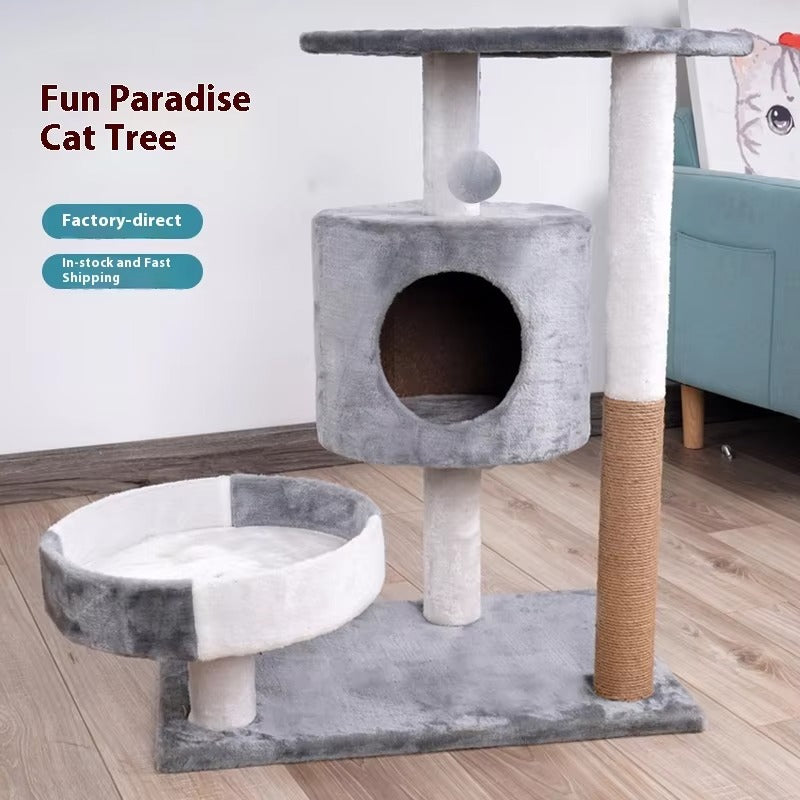 Winter Plush Cat Tree with Scratcher, Multi-Level Cat Tower, Soft Perches, Cozy Condo, Sisal Scratching Posts for Indoor Cats