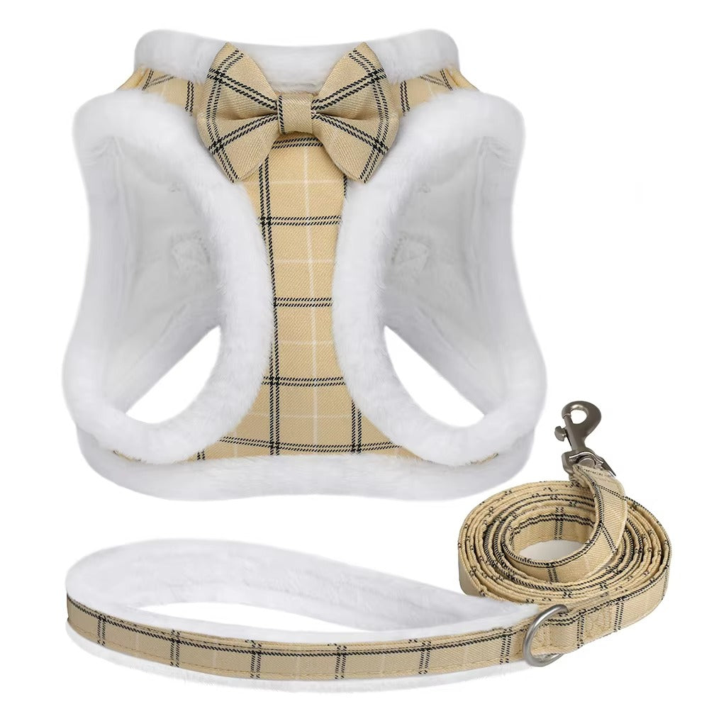 Warm Fur Bow Harness Set