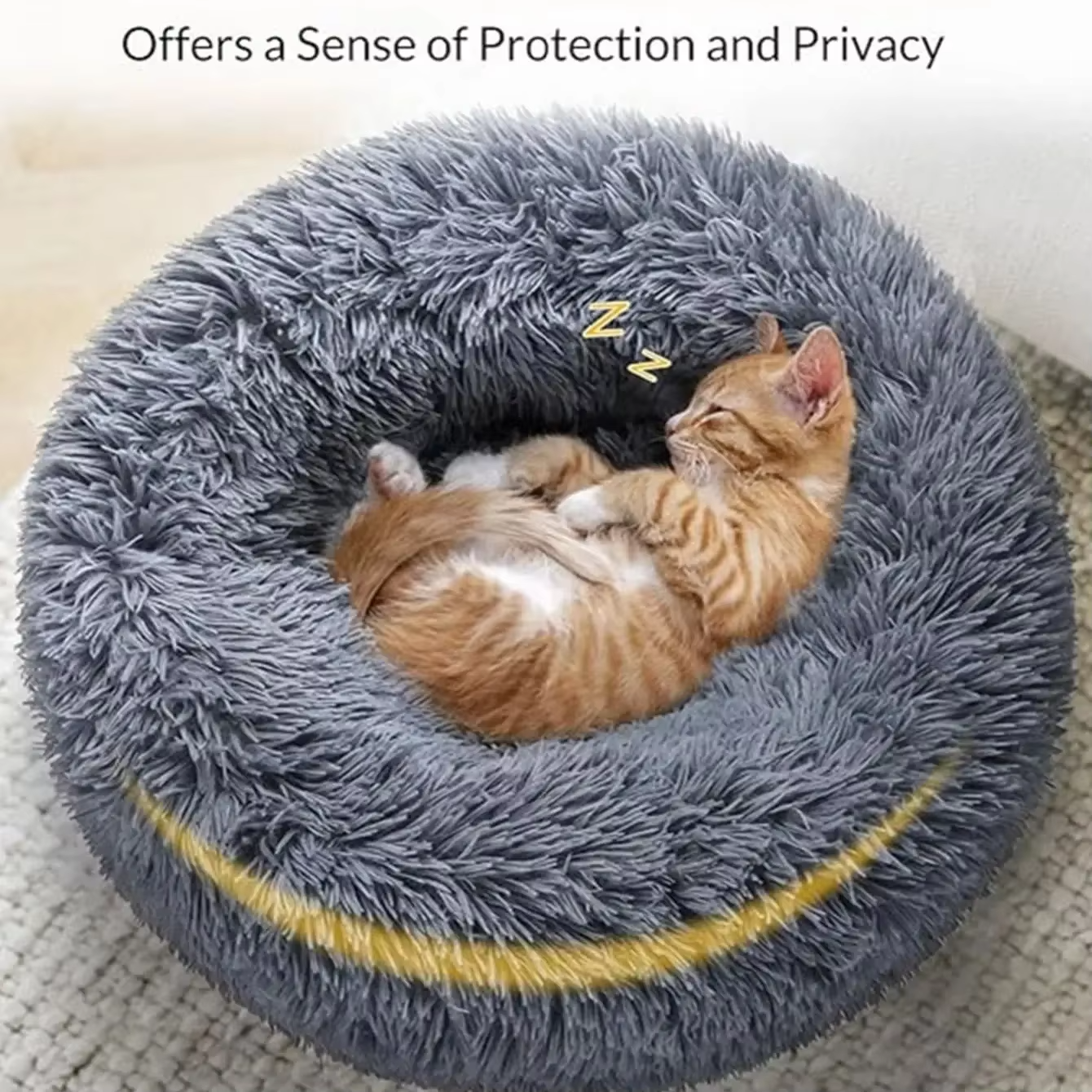 Round Warm Plush Dog Cat Bed Fluffy Donut Calming Pet Bed, Soft Sleeping Nest for Dogs & Cats Washable Pet Cushion